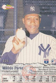 1994 Pacific #435 Melido Perez Back