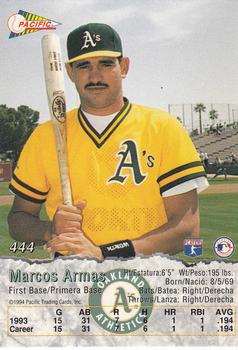 1994 Pacific #444 Marcos Armas Back