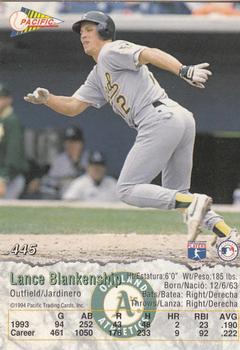 1994 Pacific #445 Lance Blankenship Back