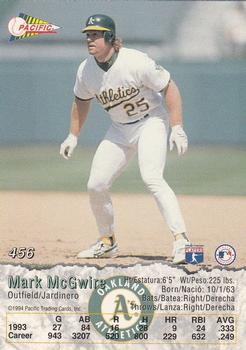 1994 Pacific #456 Mark McGwire Back
