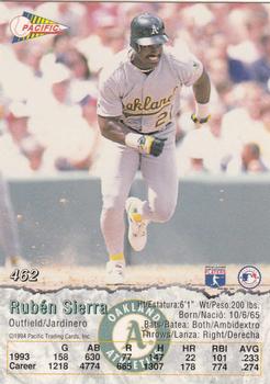 1994 Pacific #462 Ruben Sierra Back