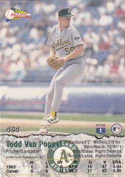 1994 Pacific #464 Todd Van Poppel Back