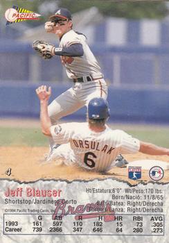 1994 Pacific #4 Jeff Blauser Back