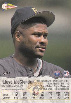 1994 Pacific #501 Lloyd McClendon Back