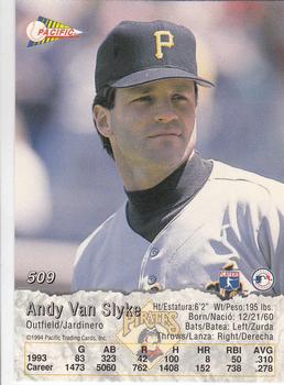 1994 Pacific #509 Andy Van Slyke Back