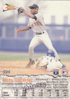 1994 Pacific #524 Ricky Gutierrez Back