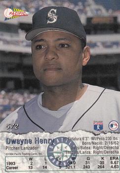 1994 Pacific #572 Dwayne Henry Back