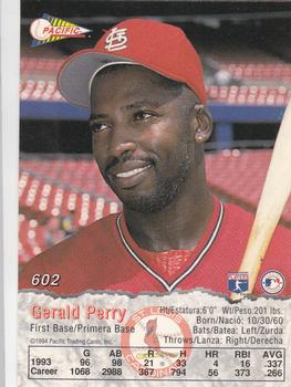 1994 Pacific #602 Gerald Perry Back