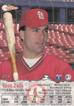 1994 Pacific #608 Todd Zeile Back