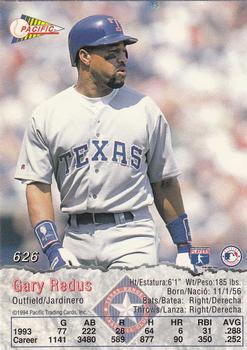 1994 Pacific #626 Gary Redus Back