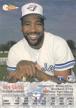 1994 Pacific #636 Joe Carter Back