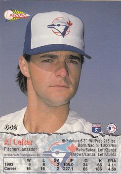 1994 Pacific #646 Al Leiter Back