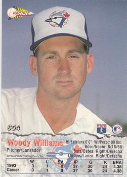 1994 Pacific #654 Woody Williams Back