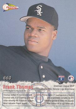 1994 Pacific #660 Frank Thomas Back