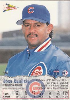 1994 Pacific #94 Jose Bautista Back