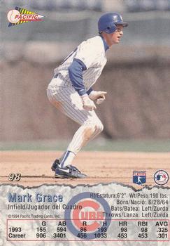 1994 Pacific #98 Mark Grace Back
