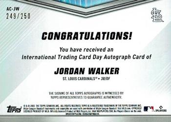 2023 Topps International Trading Card Day - Autographs #AC-JW Jordan Walker Back