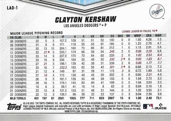2023 Topps International Trading Card Day Los Angeles Dodgers #LAD-1 Clayton Kershaw Back