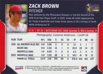 2023 Choice Louisville Bats #04 Zack Brown Back