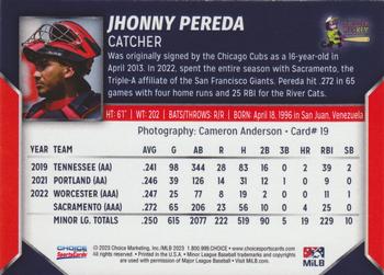 2023 Choice Louisville Bats #19 Jhonny Pereda Back