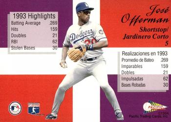 1994 Pacific - All Latino All-Star Team #5 Jose Offerman Back