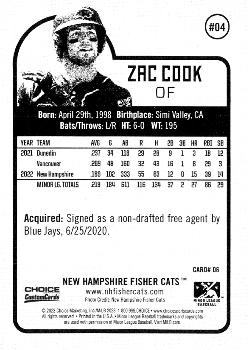 2023 Choice New Hampshire Fisher Cats #06 Zac Cook Back