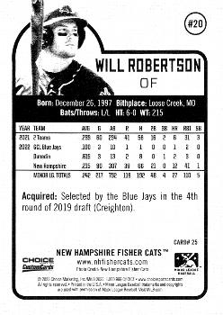 2023 Choice New Hampshire Fisher Cats #25 Will Robertson Back
