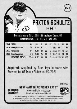 2023 Choice New Hampshire Fisher Cats #27 Paxton Schultz Back