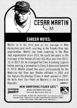 2023 Choice New Hampshire Fisher Cats #31 Cesar Martin Back