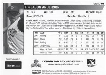 2009 Choice Lehigh Valley IronPigs SGA #1 Jason Anderson Back
