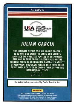 2023 Panini USA Baseball Stars & Stripes - Athlete Development Program Signatures Gold #ADPS-JG Julian Garcia Back
