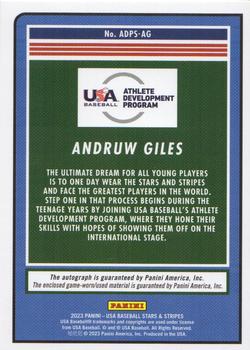 2023 Panini USA Baseball Stars & Stripes - Athlete Development Program Signatures Materials #ADPS-AG Andruw Giles Back