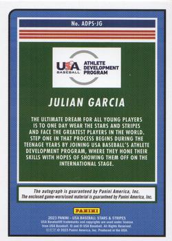 2023 Panini USA Baseball Stars & Stripes - Athlete Development Program Signatures Materials #ADPS-JG Julian Garcia Back