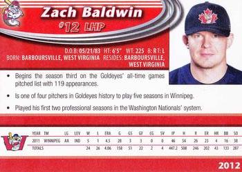 2012 Winnipeg Goldeyes #NNO Zach Baldwin Back