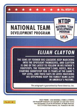 2023 Panini USA Baseball Stars & Stripes - National Team Development Program Signatures Holo #NTDP-EC Elijah Clayton Back