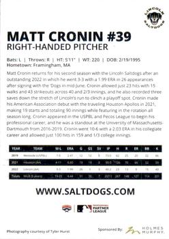 2023 Lincoln Saltdogs #NNO Matt Cronin Back