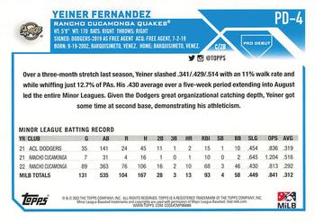 2023 Topps Pro Debut #PD-4 Yeiner Fernandez Back