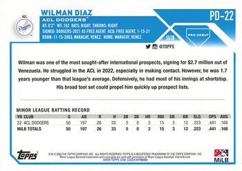 2023 Topps Pro Debut #PD-22 Wilman Diaz Back