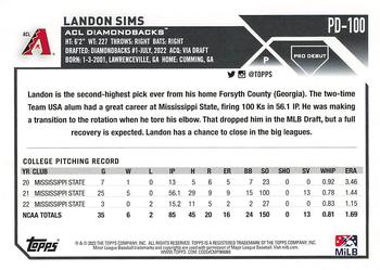 2023 Topps Pro Debut #PD-100 Landon Sims Back