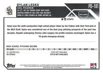2023 Topps Pro Debut #PD-181 Dylan Lesko Back