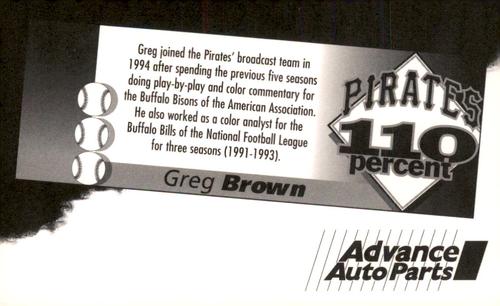 1996 Advance Auto Parts Pittsburgh Pirates #NNO Greg Brown Back