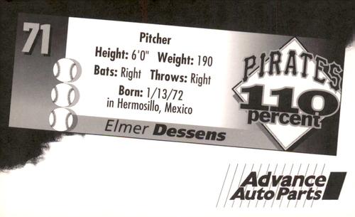 1996 Advance Auto Parts Pittsburgh Pirates #NNO Elmer Dessens Back