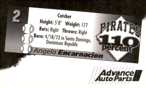 1996 Advance Auto Parts Pittsburgh Pirates #NNO Angelo Encarnacion Back