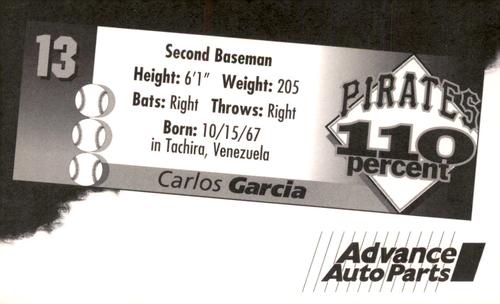 1996 Advance Auto Parts Pittsburgh Pirates #NNO Carlos Garcia Back