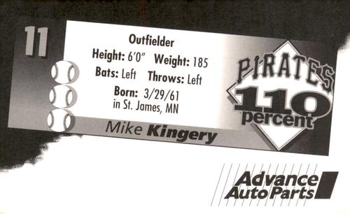 1996 Advance Auto Parts Pittsburgh Pirates #NNO Mike Kingery Back