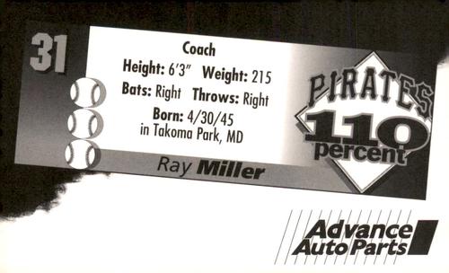 1996 Advance Auto Parts Pittsburgh Pirates #NNO Ray Miller Back