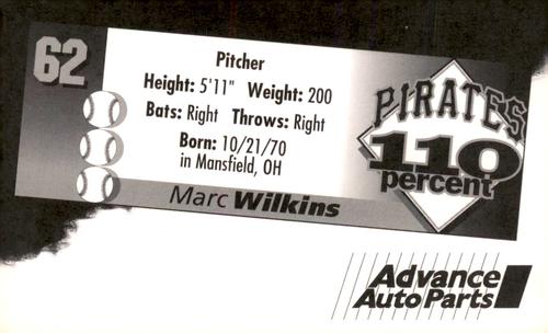 1996 Advance Auto Parts Pittsburgh Pirates #NNO Marc Wilkins Back