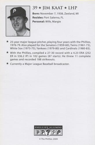 2009 Philadelphia Phillies Alumni Photo Cards #NNO Jim Kaat Back