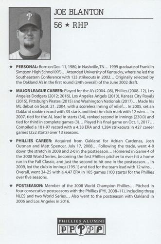 2010-22 Philadelphia Phillies Alumni Photo Cards #NNO Joe Blanton Back