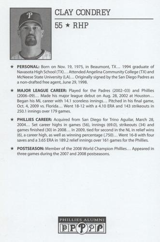 2010-22 Philadelphia Phillies Alumni Photo Cards #NNO Clay Condrey Back